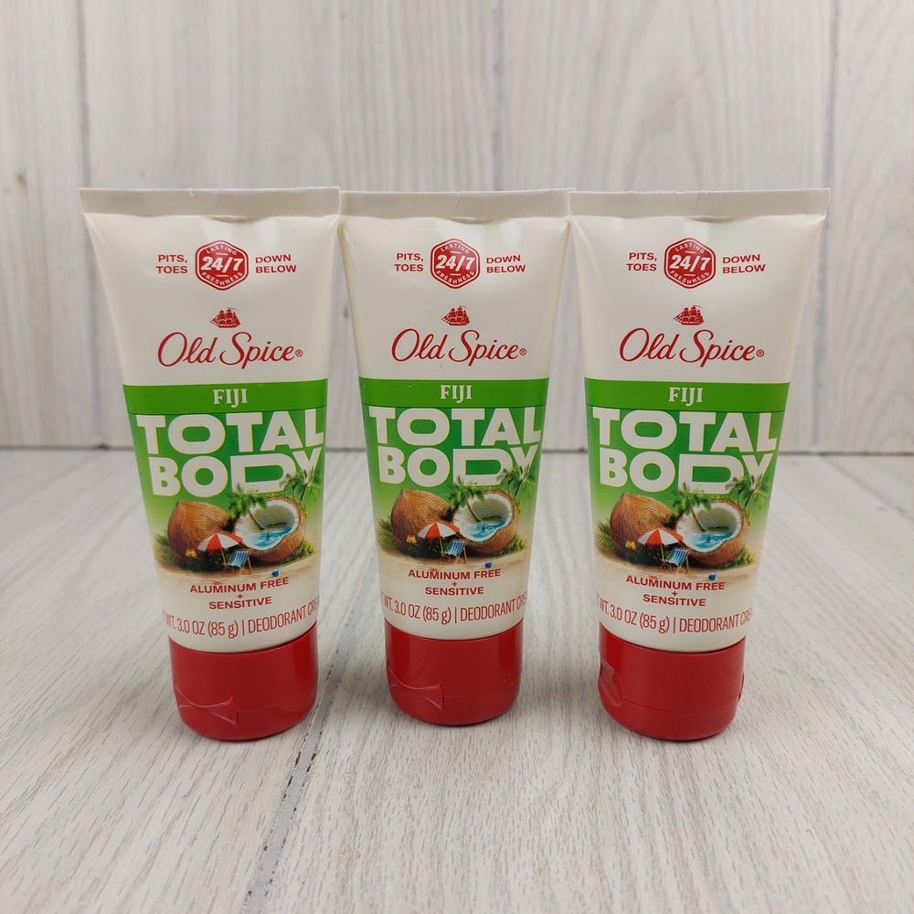 Old Spice Total Body Deodorant Cream Mens 3pk 3oz Fiji Coconut Aluminum Free